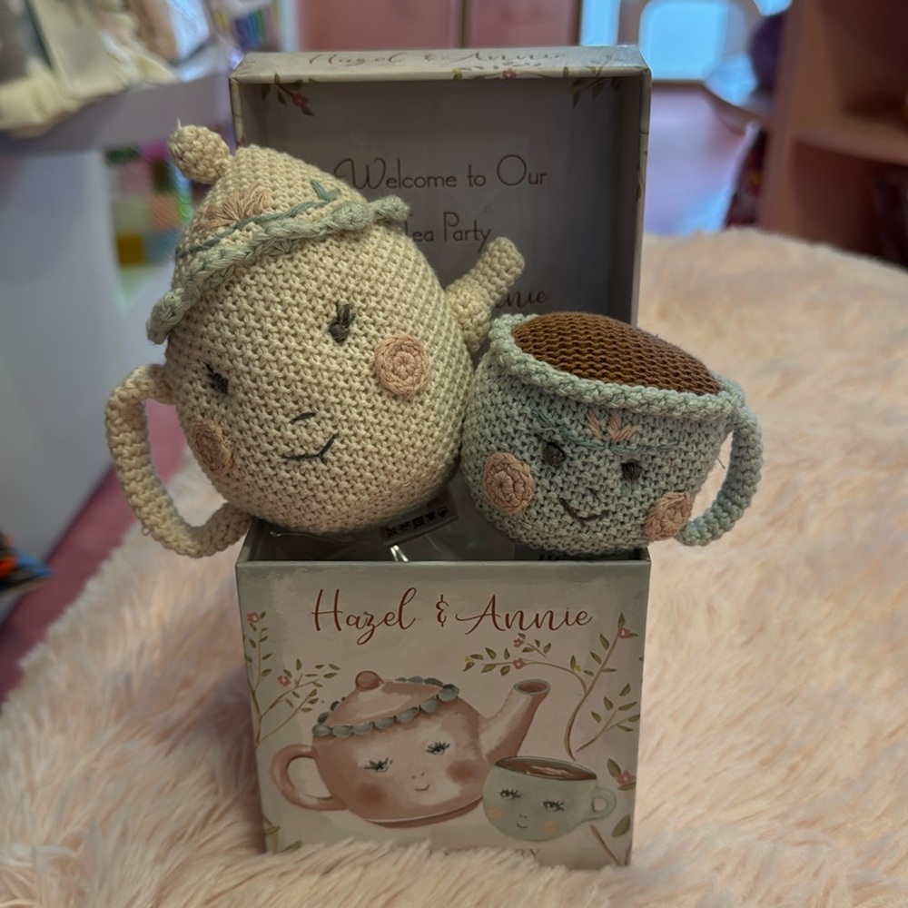 Elegant Baby Teapot/cup Crochet Rattles Boxed